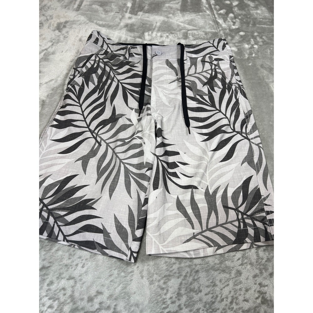 Mossimo Supply Co Mens Hybrid Shorts Grey Black Tropical Palm Leaf Print Size 30